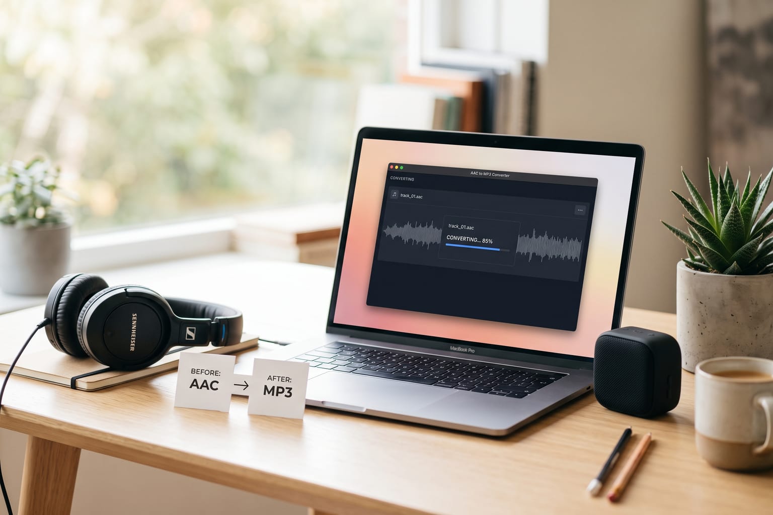 AAC to MP3: Convert AAC files to MP3.