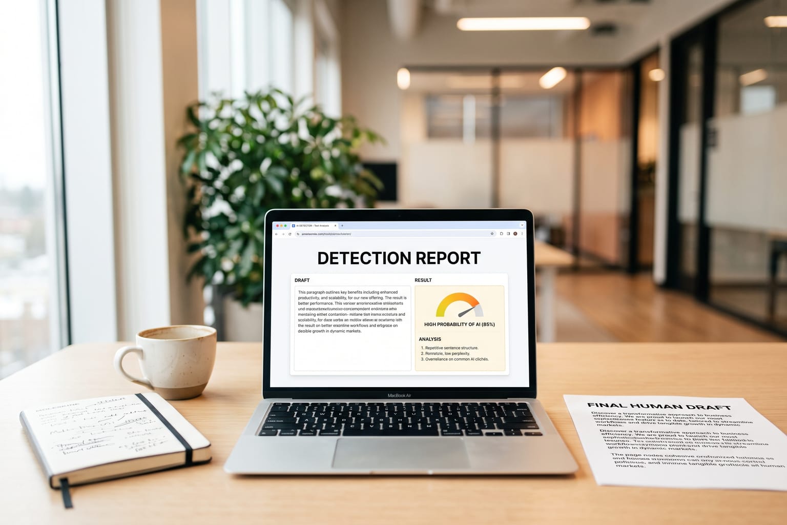 AI Detector: Estimate whether a passage reads as AI-written, with reasons.