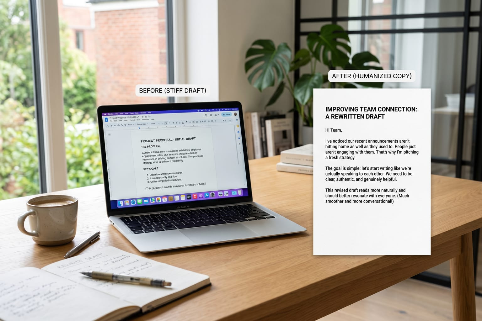 AI Humanizer: Rewrite stiff or AI-sounding text so it reads more naturally.