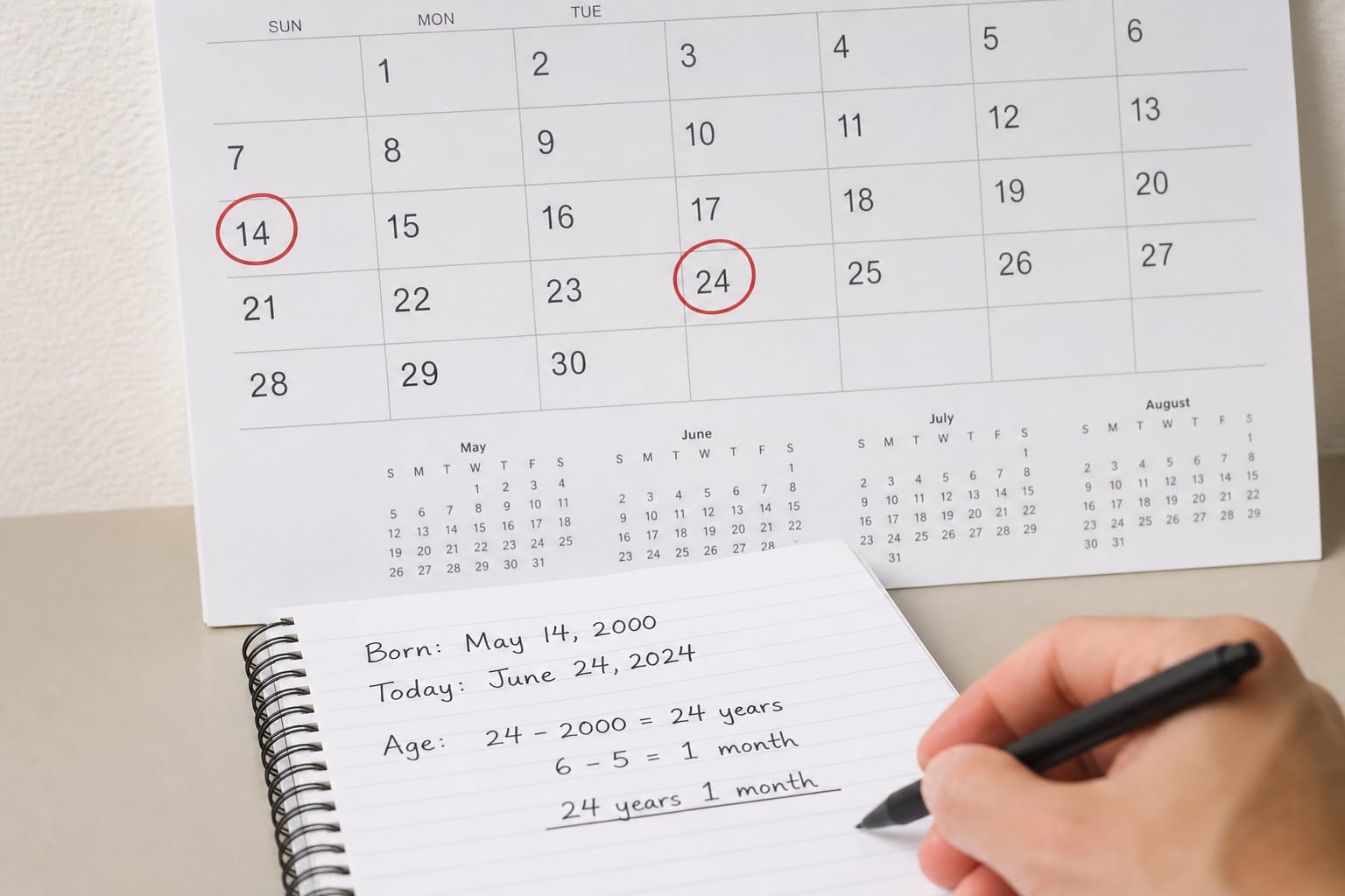 Date Calculator: Find the difference between dates, or your exact age in years and days.