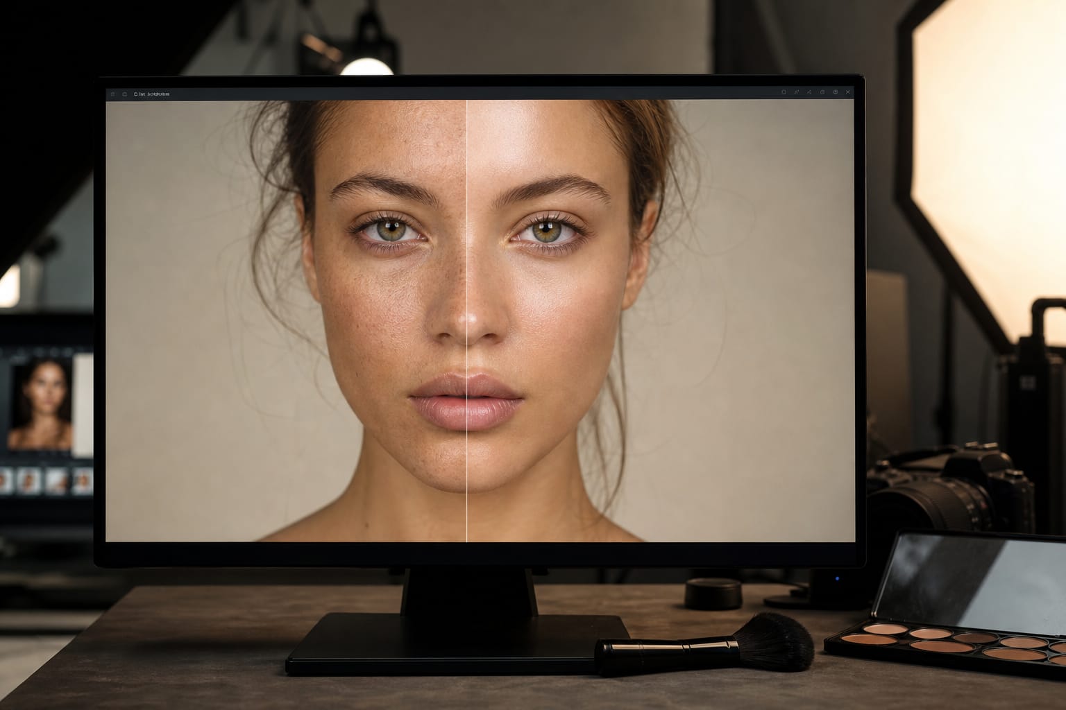 AI Face Retouching: Beautify portraits — paint areas, zoom for detail, and describe what you want.