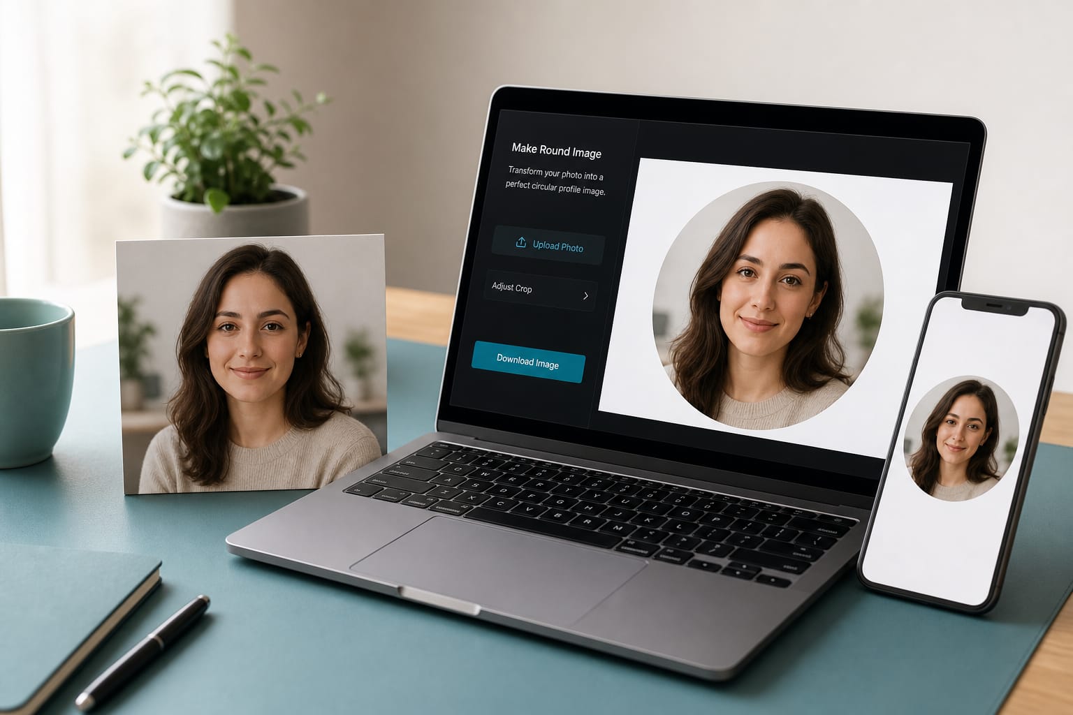 Make Round Image: Crop any photo into a circular profile picture with transparency.