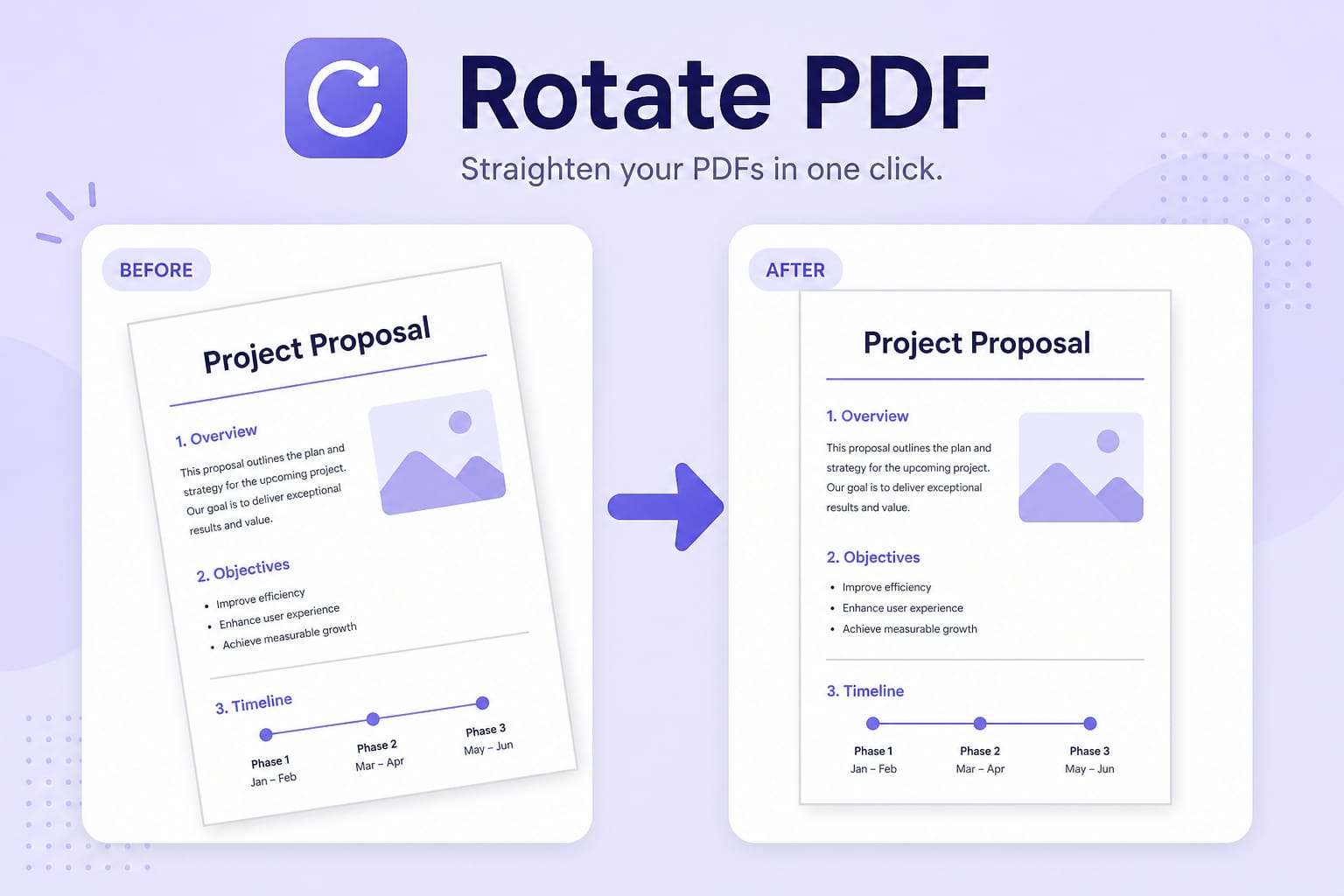 Rotate PDF: Rotate all or individual pages in your PDF document.