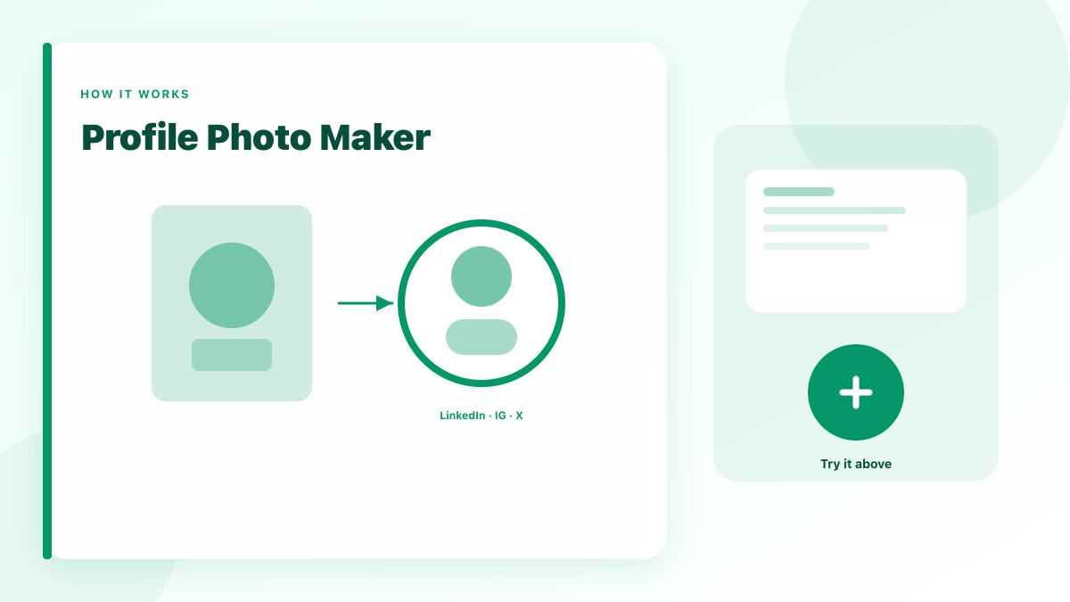 Profile Photo Maker: Crop a photo to LinkedIn, Instagram, or X profile sizes with a background and ring.
