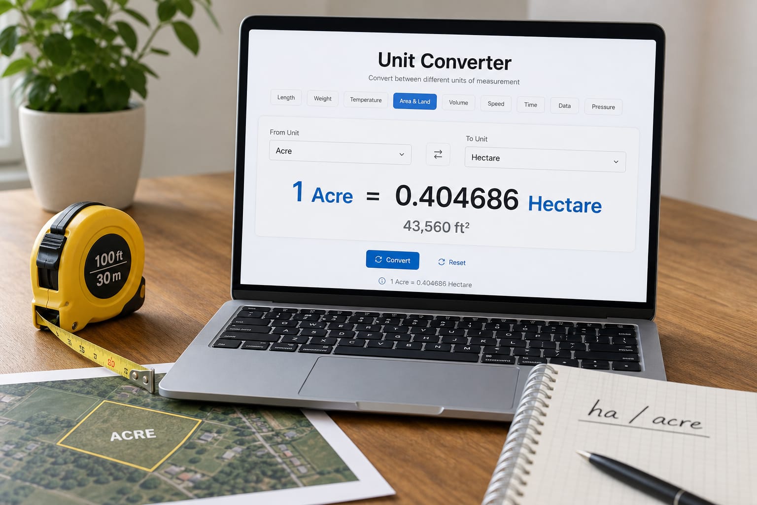 Unit Converter: Convert everyday units — length, land (cent, acre, hectare), volume, weight, and more.