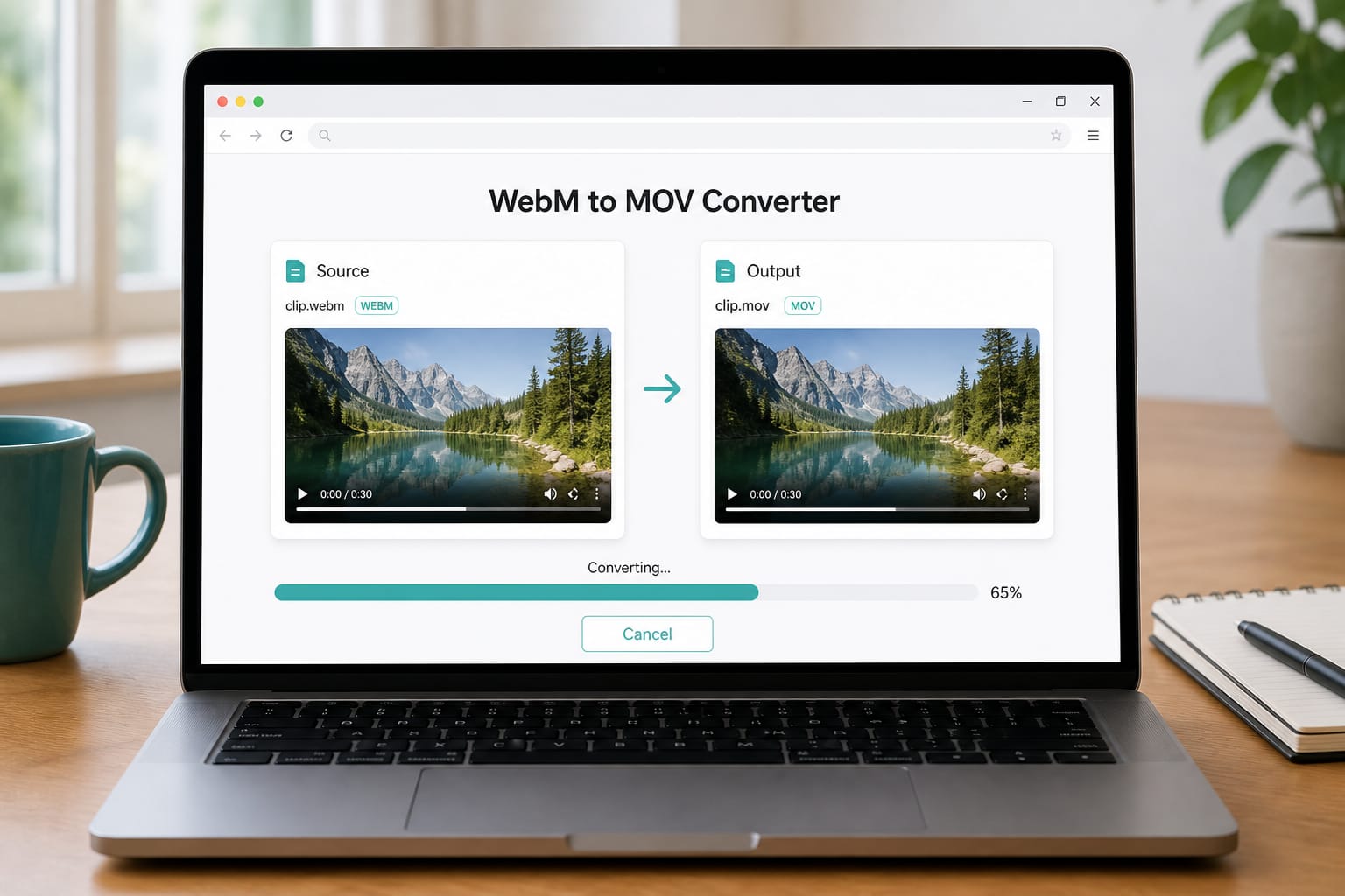 WebM to MOV: Convert WebM to MOV (H.264 + AAC).
